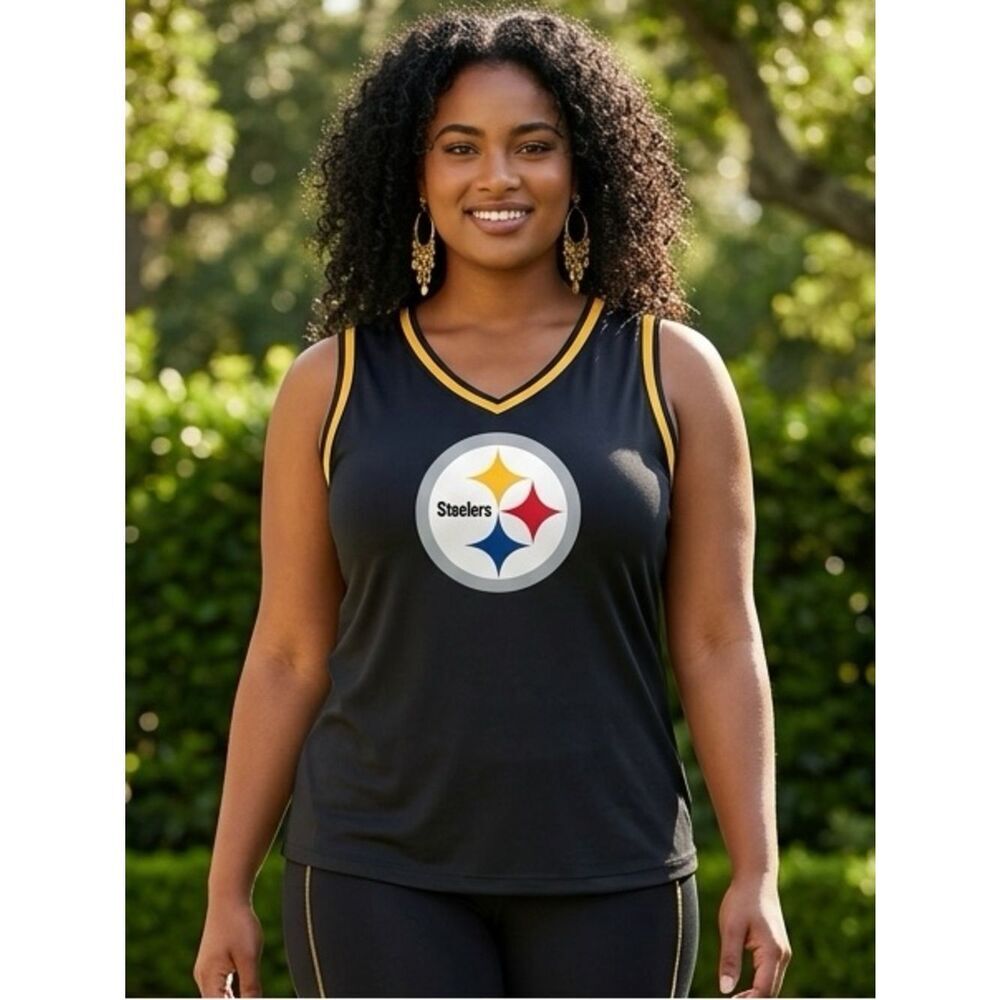 NWT Logo Athletic Women’s Pittsburgh Steelers Black V Neck Tank Top - Size 3XL